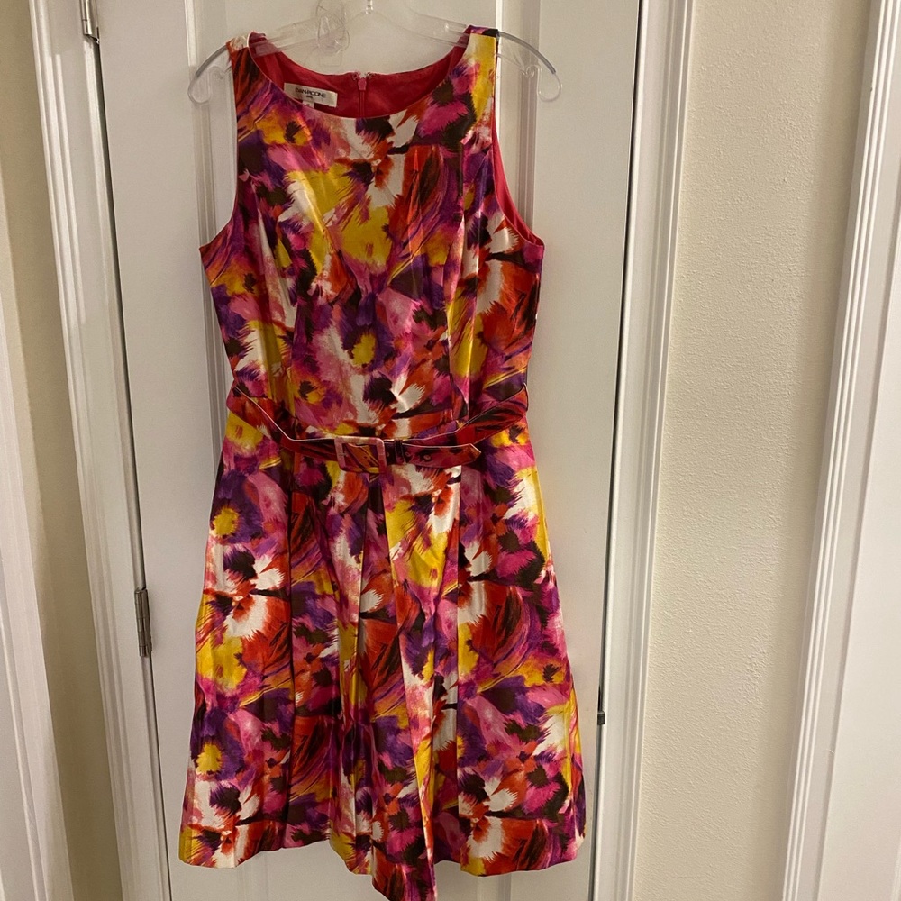 Evan Picone Floral Pleated Fit Flare Dress